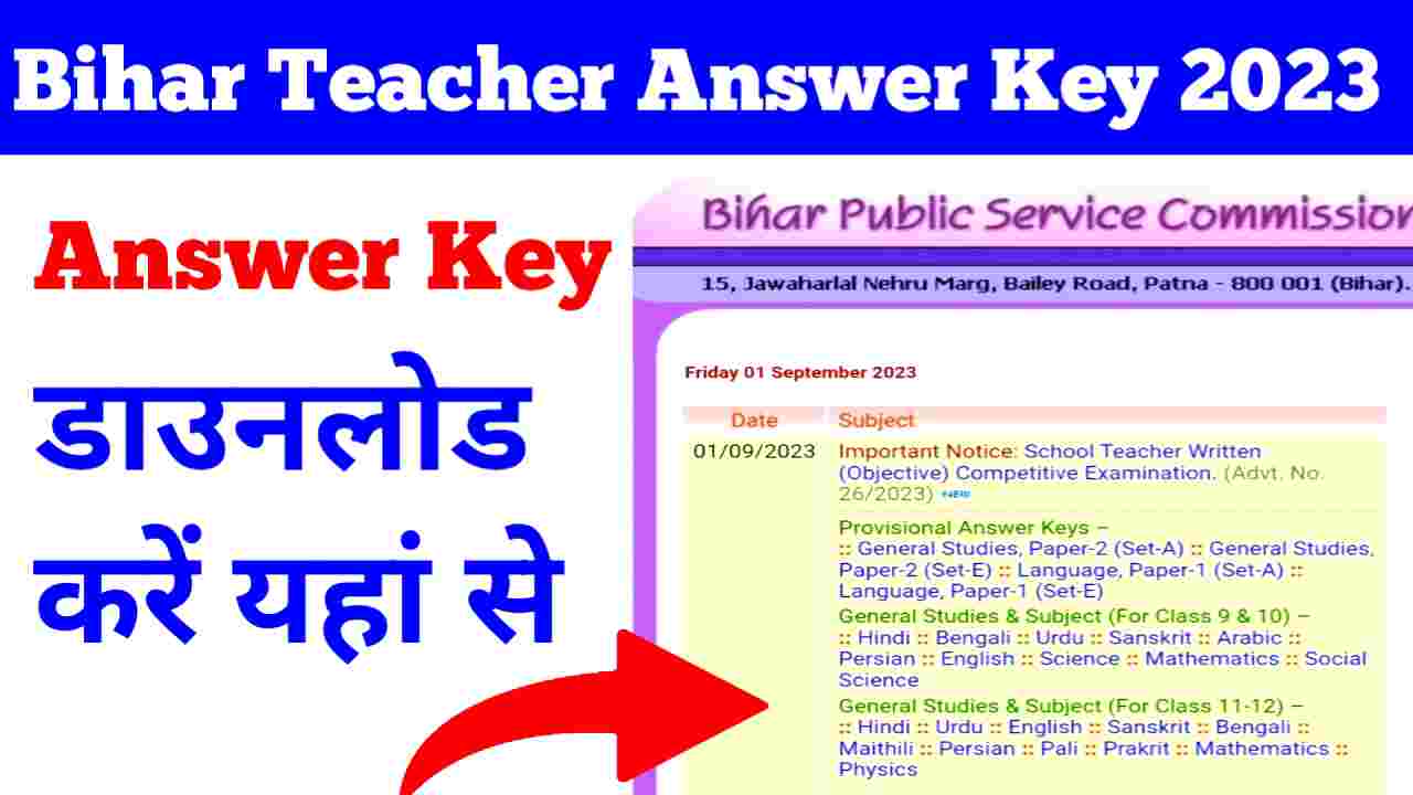 Bihar Teacher Answer Key 2023
